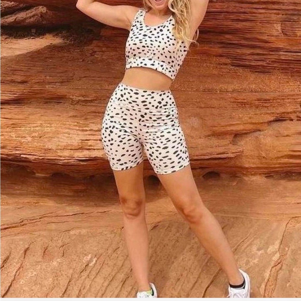 Two piece 12th tribe active workout set biker shorts and top active wear